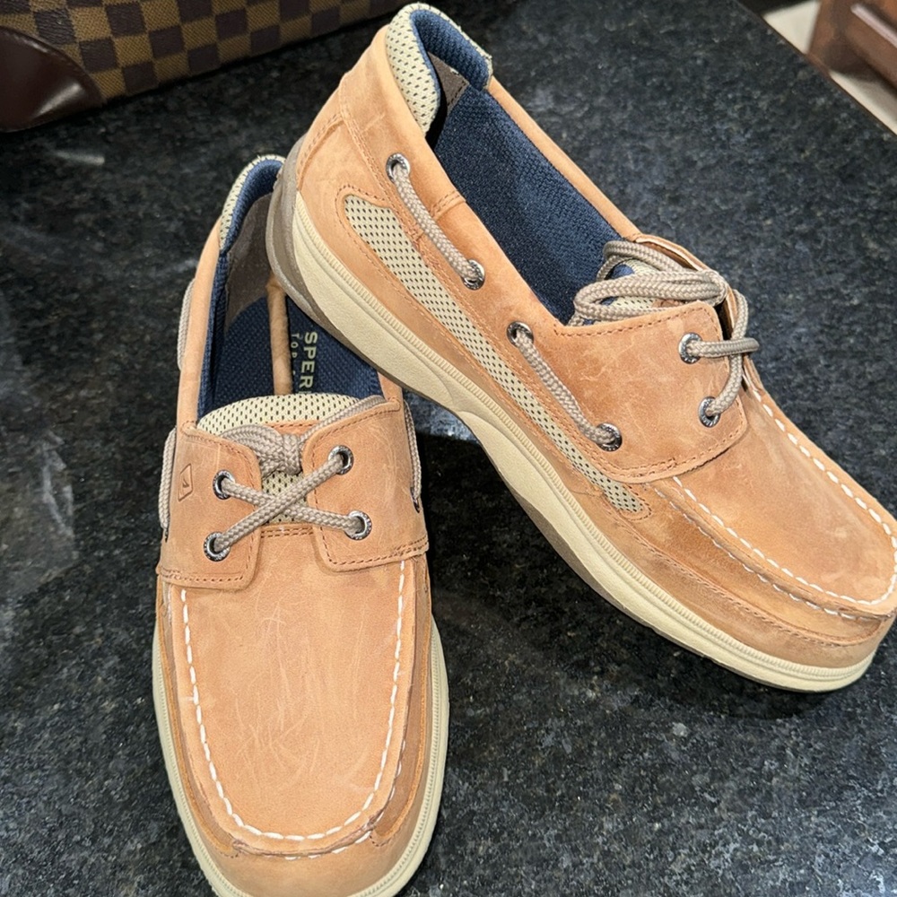 Sperry Lanyard Alternative Closure Boat Shoe, Dark Tan/Navy,